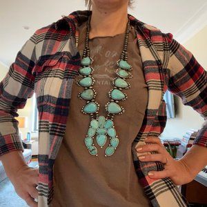 Squash Blossom Statement Necklace - Genuine Turquoise